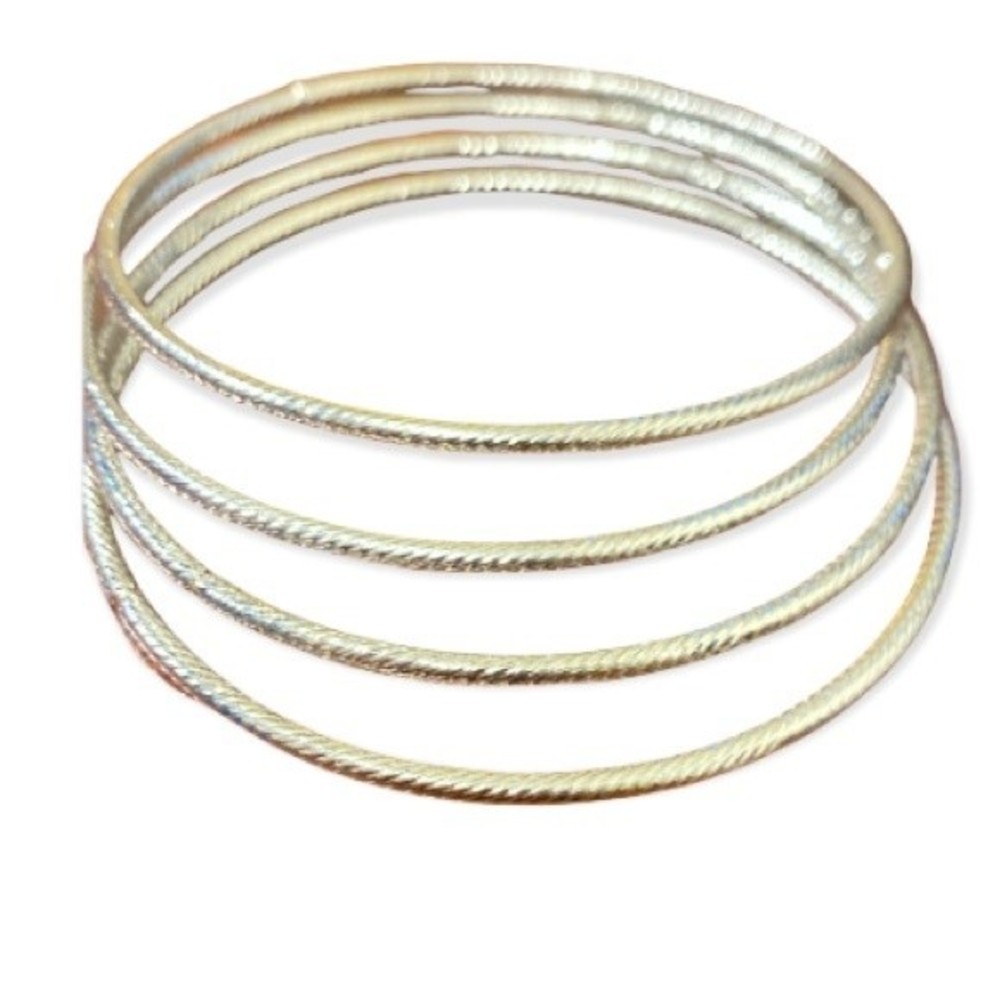 Bangle bracelets Silver set of 4 Tone  8”inner circumference 3“W